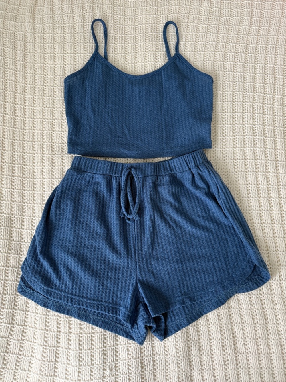 SHEIN Navy Blue Waffle Knit Lounge Set